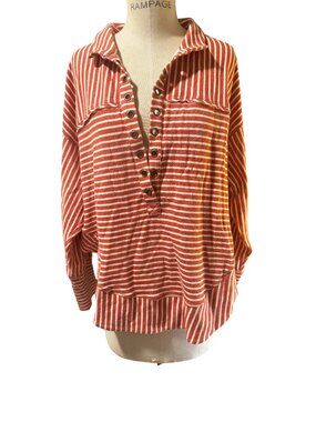 Pilcro Anthropologie Striped Grommet Sweatshirt Red White 1X NWT